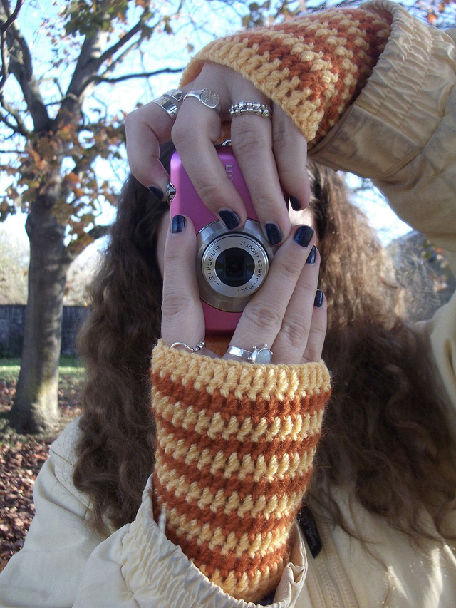 Orange Stripy Fingerless Gloves