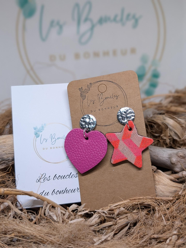 Boucles d'oreilles Asymétrique rose bonbon orange c2019