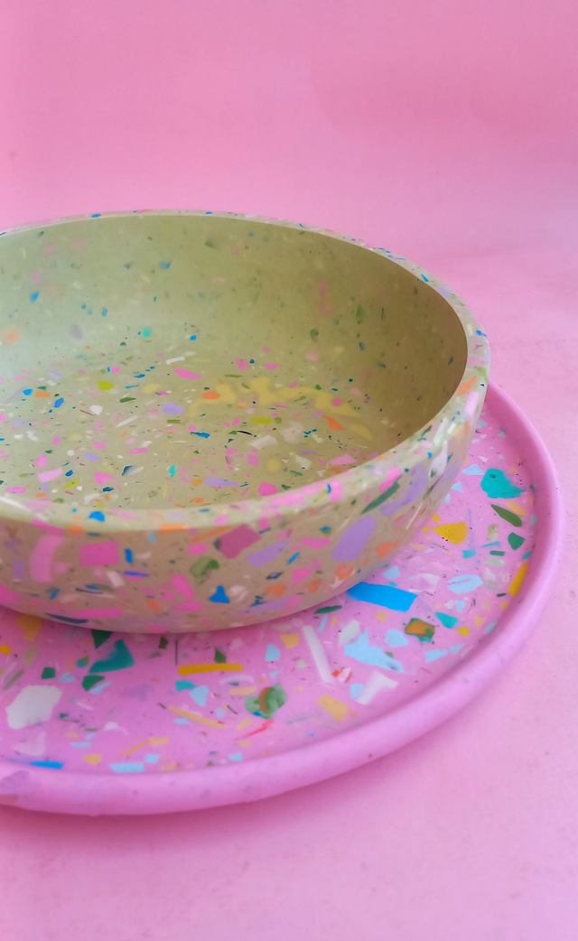 Jasnozielona miska terrazzo do kuchni na owoce lub dekoracyjna