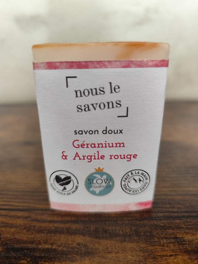 Savon doux bio Géranium &amp; Argile Rouge 100g