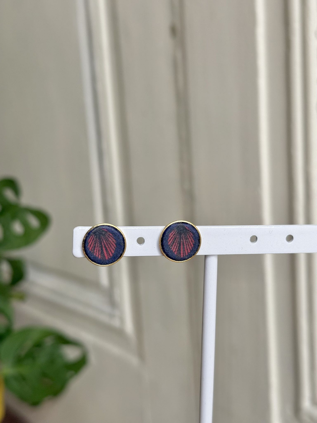 Boucles d&#039;oreilles - PUCE PLUMES - bleu et rouge