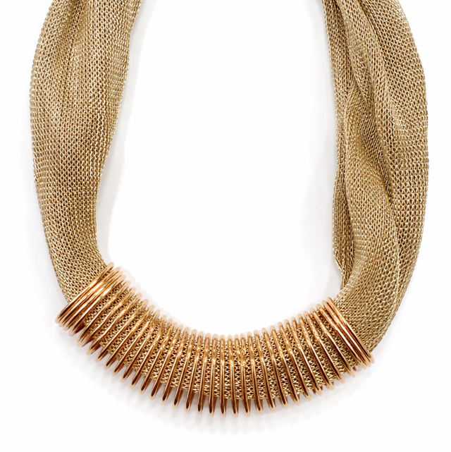 Collar acero y rejilla dorada 