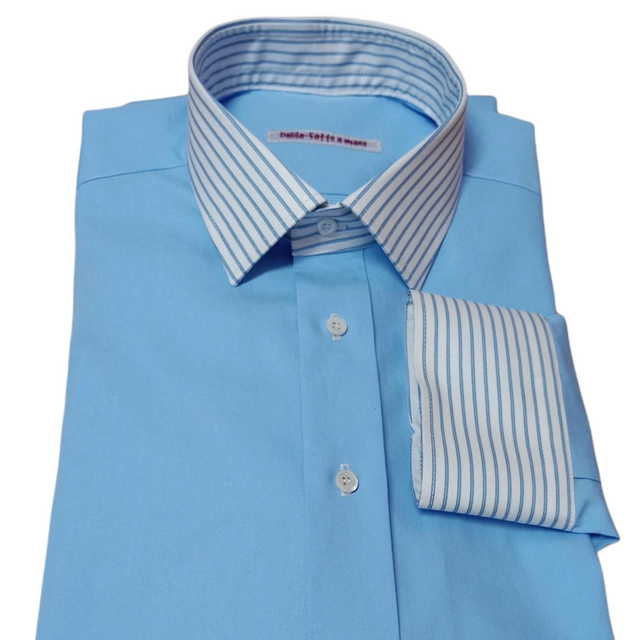 Camicia Uomo Azzurra con collo e polsi a righe