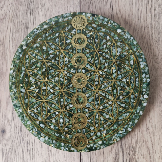 Orgonite plateau fleur de vie agate arbre