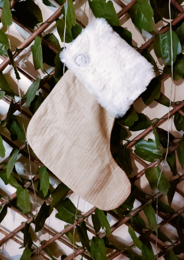 Botte de noël en tissu surcyclé - Personnalisable 
