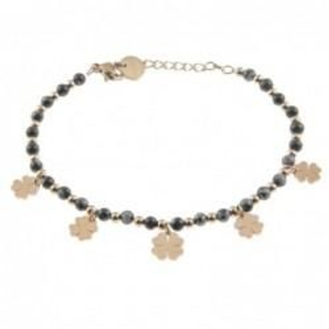 Bracciale donna con pietre naturali bijoux e charms a quadrifoglio 