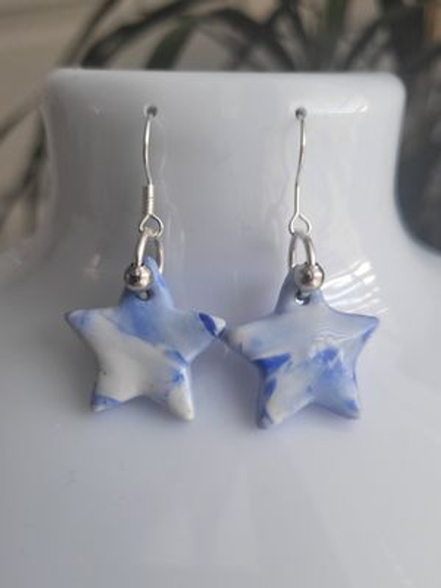 Drop earrings: Blue &amp; white star design
