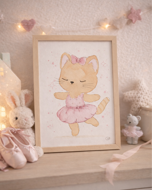 Petit chat ballerine - Aquarelle originale 10x15 cm