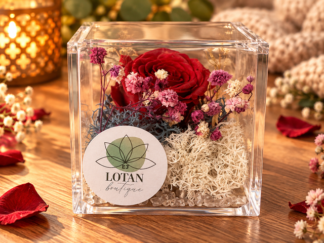 Rosa stabilizzata in cubo