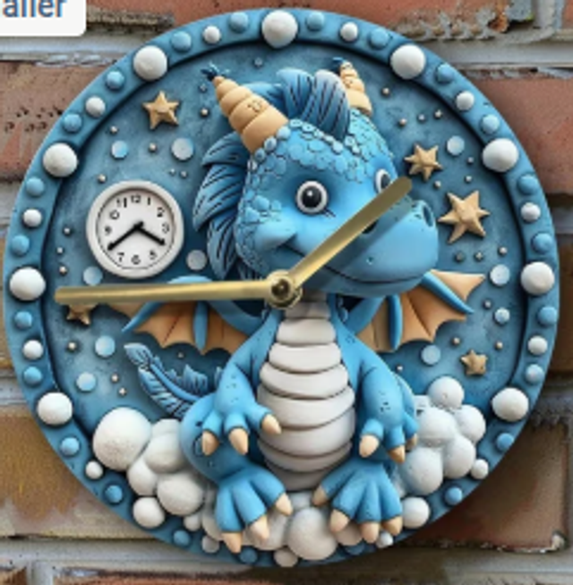 Vintage metalen klok Vrolijke Draak (20cm diameter)