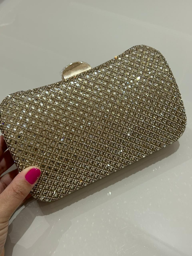 CLUTCH RETANGULAR BORDAS ARREDONDADAS BRILHO FECHO REDONDO CROMADO DOURADO - 2 OPÇÕES DE ALÇA (FSS-72)