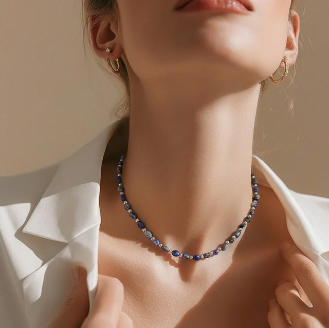 "Lapis lazuli" - Collier pierres roulées - C-003