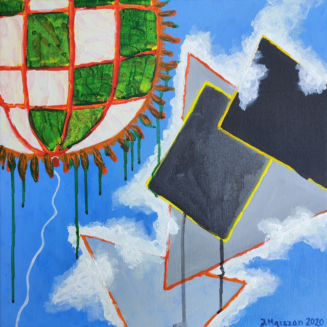 A niebo jest przy tym niebieskie, 40x40 akryl płótno 2020-23