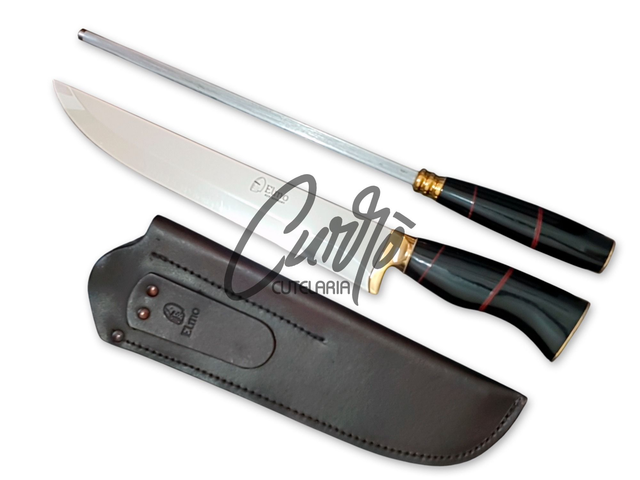 Conjunto Churrasco Elmo Aço Germany Madeira Resina Latão 10 Pol