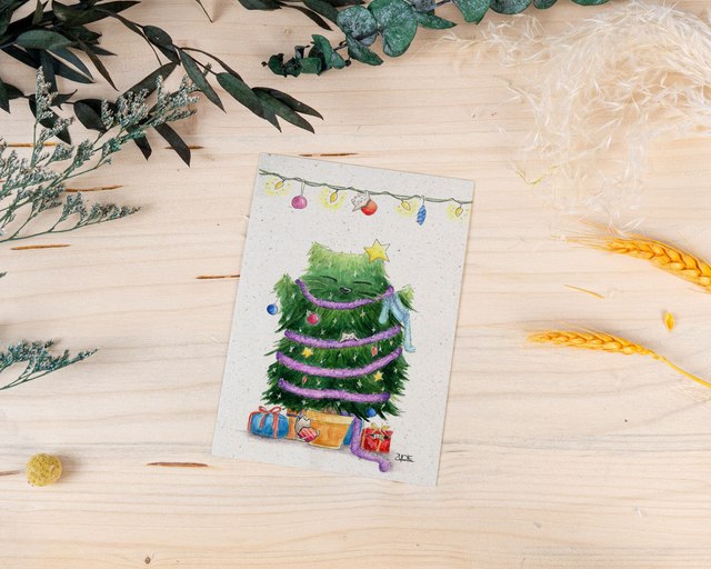 Graspapierkarte - Katzenweihnachtsbaum