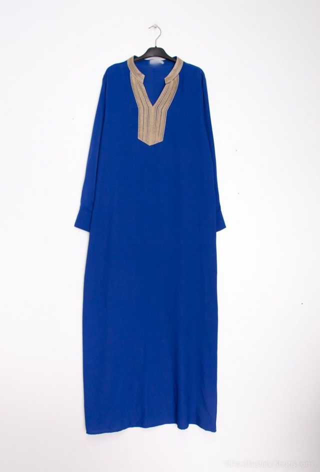 ROBE AVEC BRODERIE DORÉE -BLEU ROI-