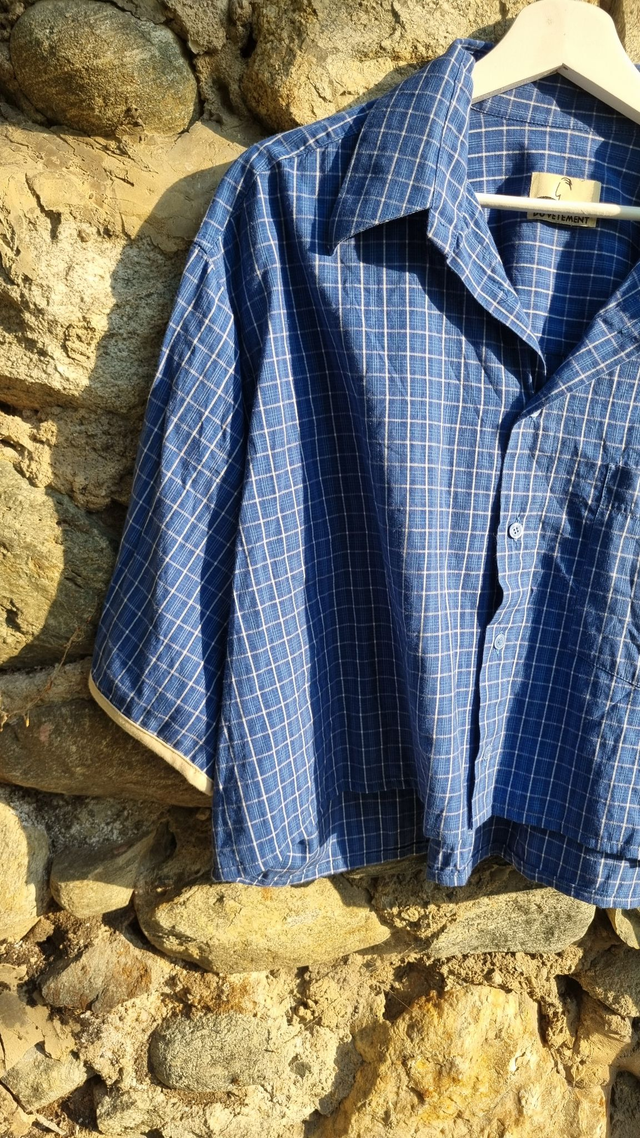 Chemise upcyclée à carreaux bleus