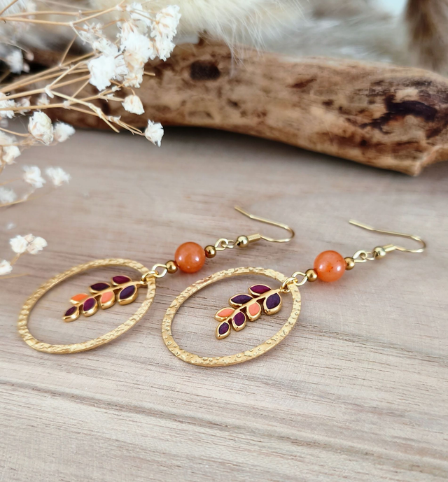 A Boucles d'oreilles Aventurine orange