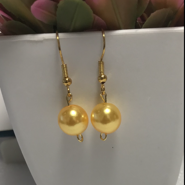 Yellow  Single Bead Dangling Earrings-YDE7650