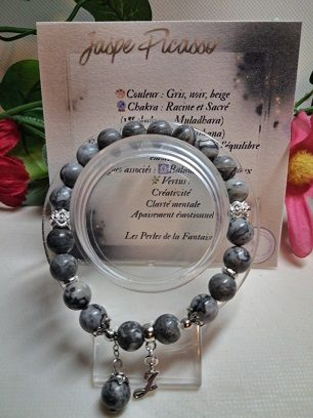Bracelet en Jaspe Picasso + carte chakra incluse