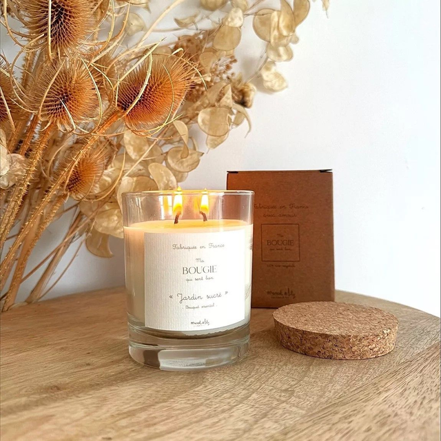 Bougie végétale - 60h - "Jardin sucré" 220Gr