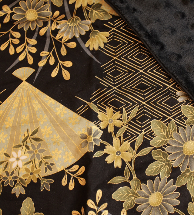 Foulard coton japonais kaki et noir motif éventails / Le petit atelier de Maya