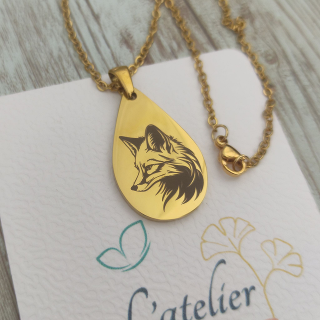 Collier Renard goutte acier doré