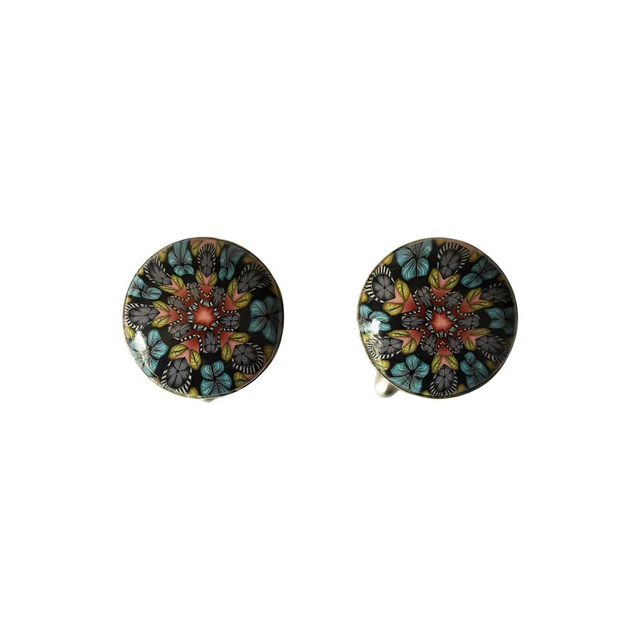 Boutons de manchette ronds mandala bleu rose