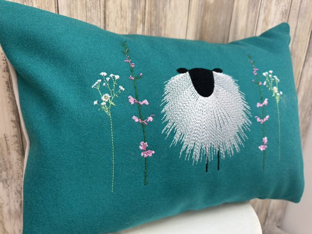 Yorkshire tweed lambswool embroidered sheep cushion 