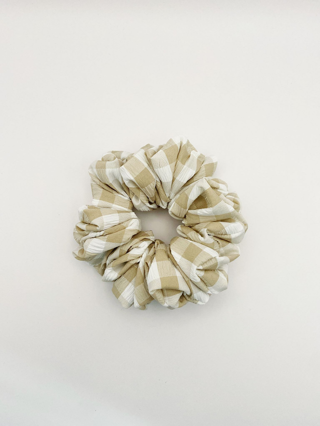Chunky beige gingham scrunchie 