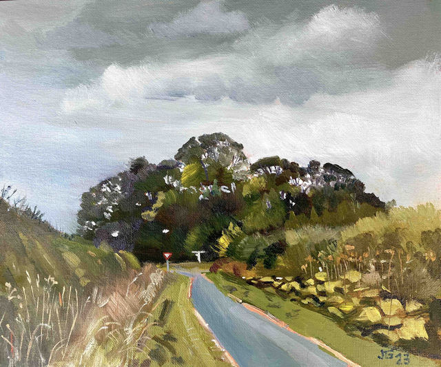 Trees at Loaningdale, above Warter. Oil on canvas, 12x 10 inch.