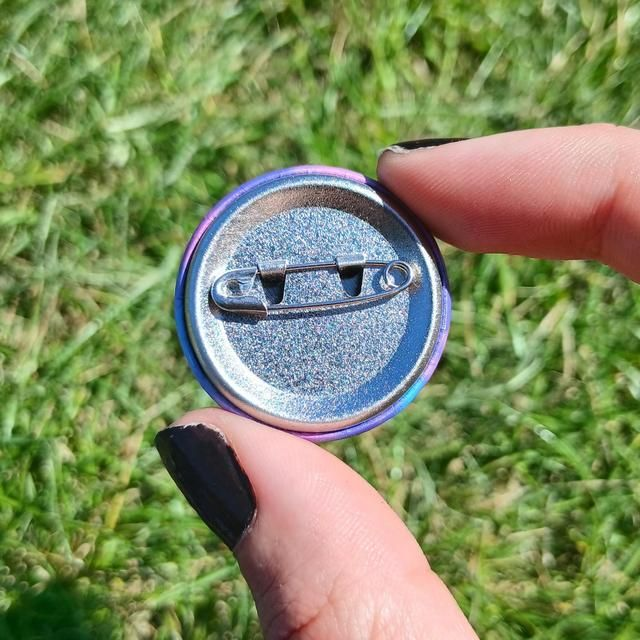 Pronoun Button Badge With Rainbow Holographic Effect