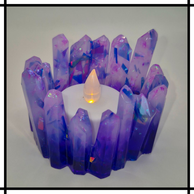 Handmade Resin Crystal Cluster Tealight Holder – Iridescent Purple | Decorative Mindfulness Home Décor - CTH-002