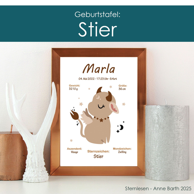 BirthChart02 STIER, personalisiert, verschiedene Formate