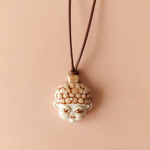 Clay Witch Amulet- Clay Acorn necklace-Doll Face Acorn Air dry clay charm-Celestial forest spirit pendant