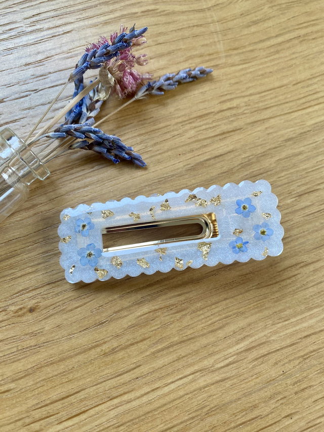 Barrette Marie gaufrée - myosotis