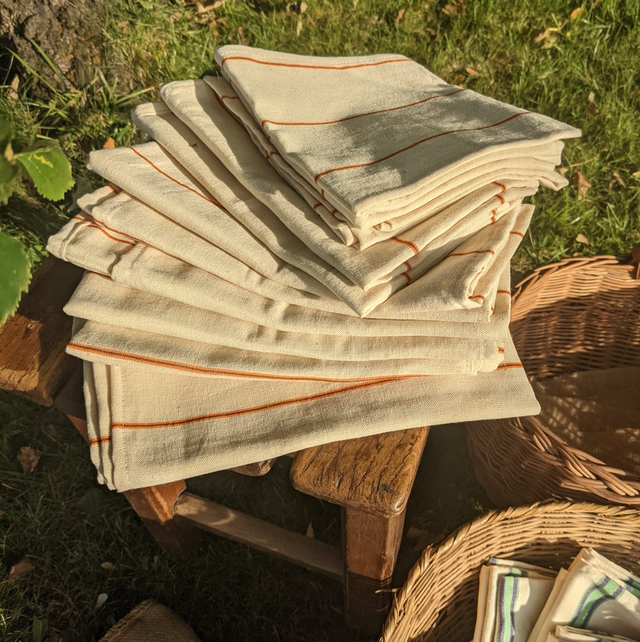 Torchon ancien ligne orange