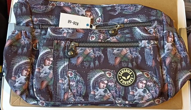 American Indian Girl &amp; Wolf Cross Body Casual Bag.