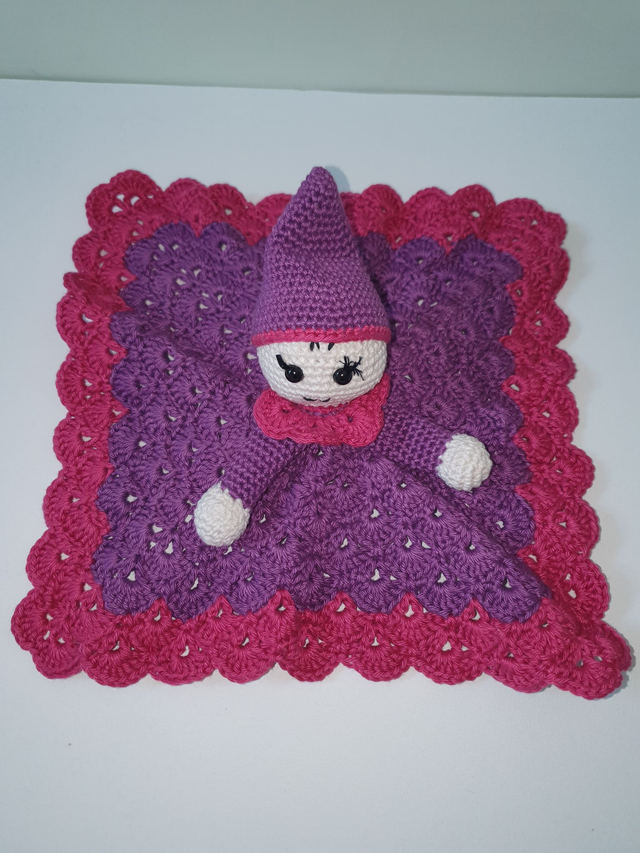Doudou plat en rose et violet