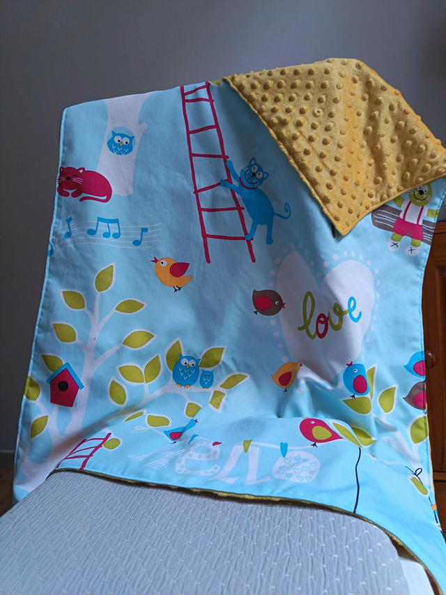 Couverture bébé minky / coton 65 x 90 cm