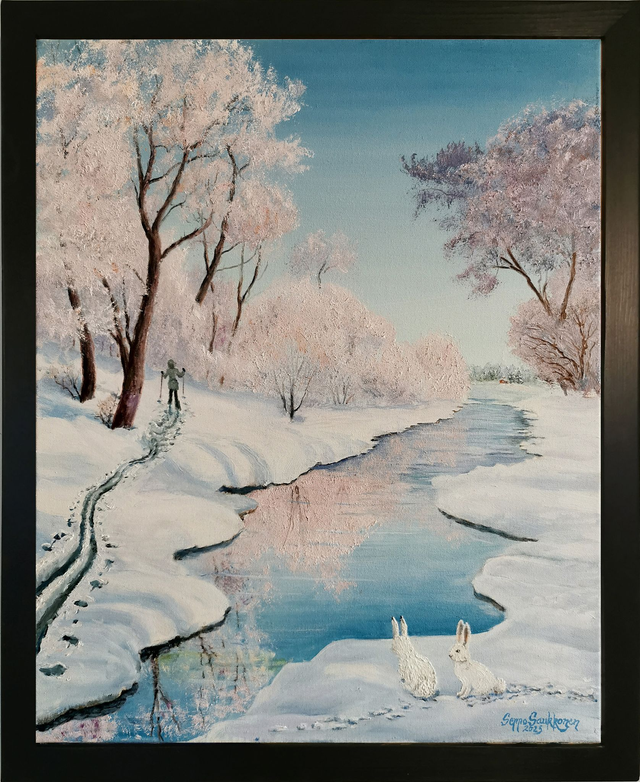 Hiihtäjä ja puput (60x50cm)