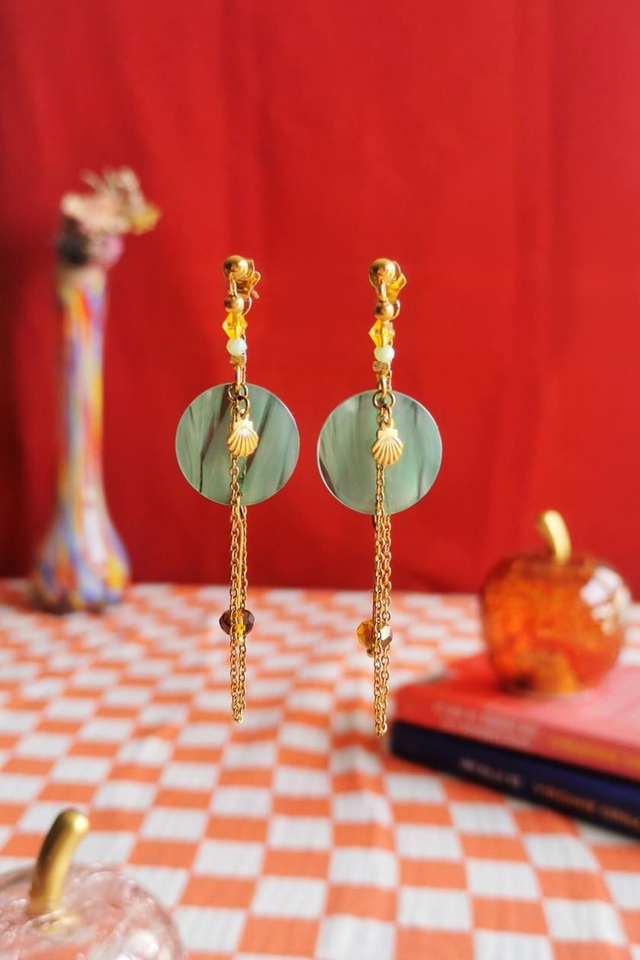 Boucles d&#039;oreilles Rondes Vertes &amp; Dorés