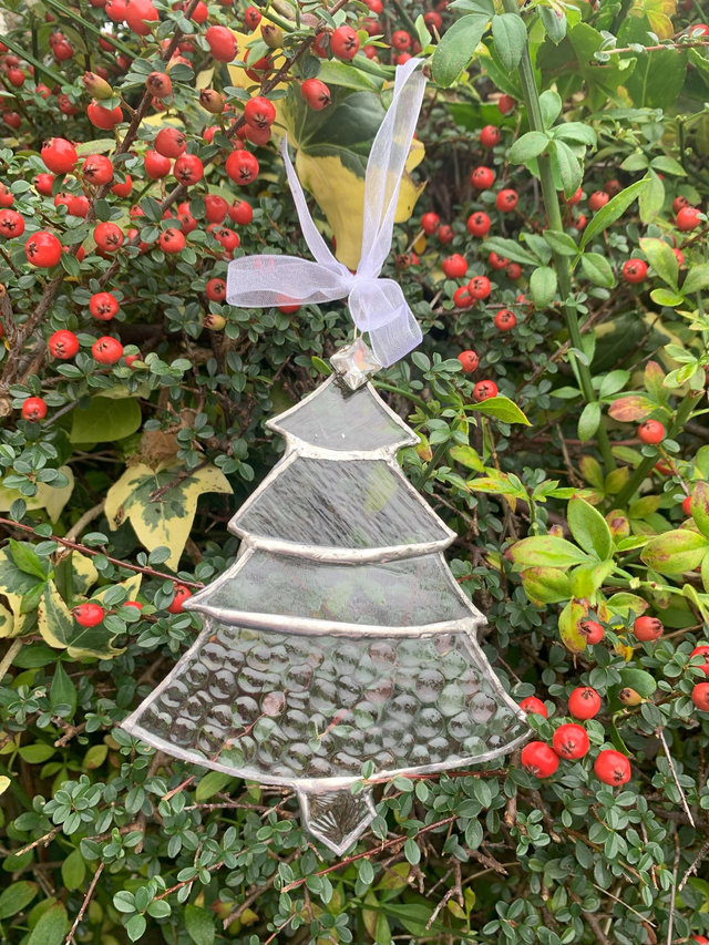 Christmas Tree Clear Glass Hanging Decoration approx 9cm