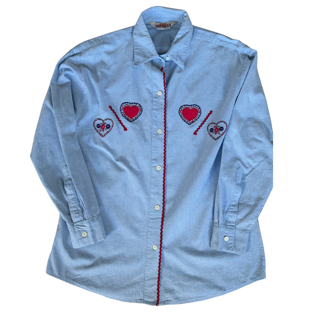 Chemise brodée vintage cœur