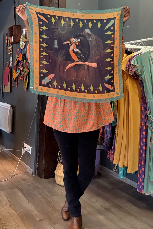 Foulard carré Hornbill Nuit Voile 70 cm x 70 cm