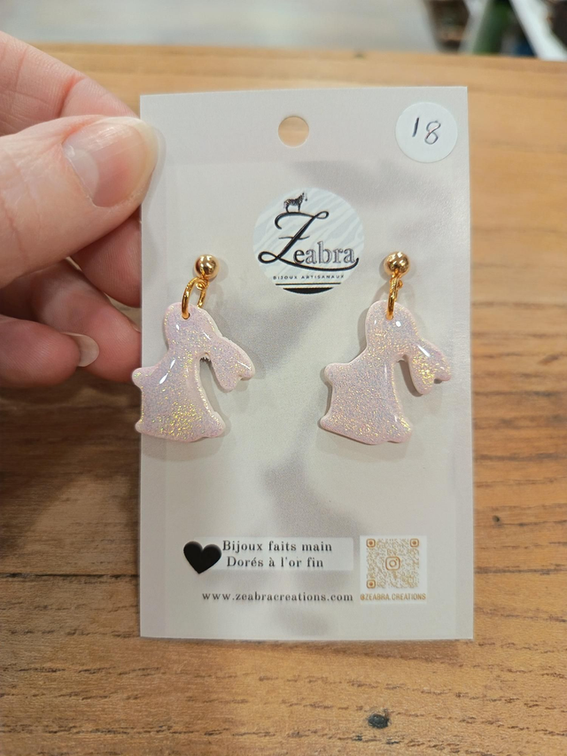 Boucles lapins rose paillettes