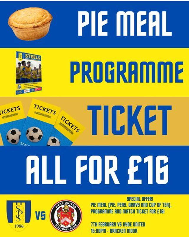 MATCH DAY SPECIAL OFFER STEELS V HYDE UNITED 7th February 2026