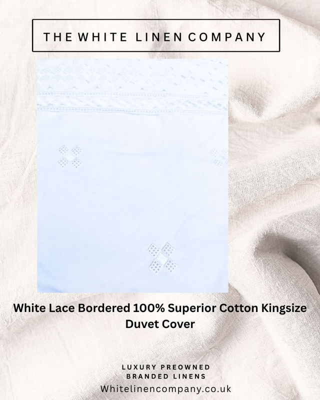 French Linen - Crisp White Lace Border Double 100% Cotton Duvet Cover