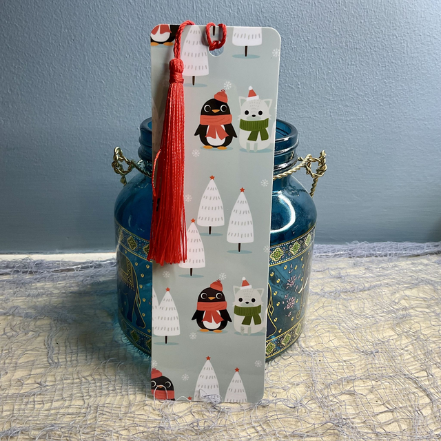 Handmade laminated Christmas bookmarks. Beautiful gift for book lovers. Secret Santa