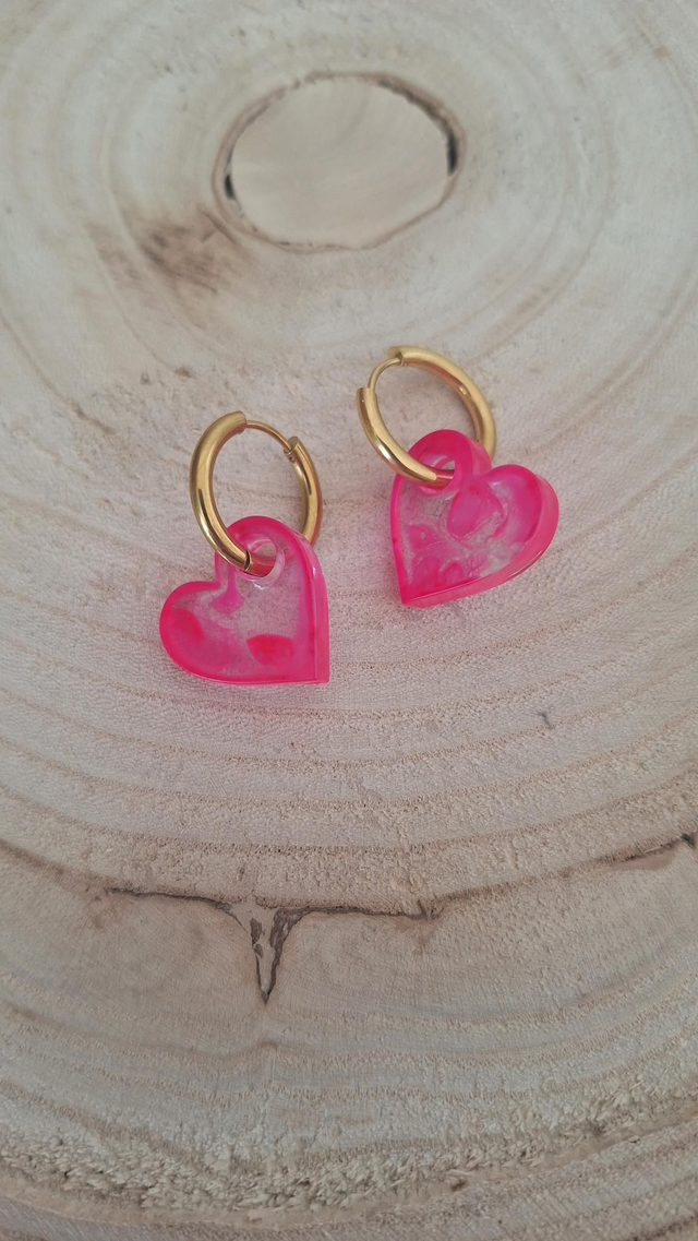 Créoles dorées cœurs roses